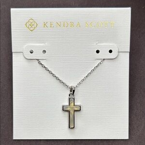 Kendra Scott Silver Cross Necklace with Opalescent Inlay